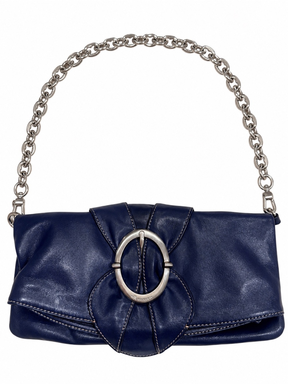 B. Makowsky Navy Leather Shoulder Bag Chain Strap Paisley Lining